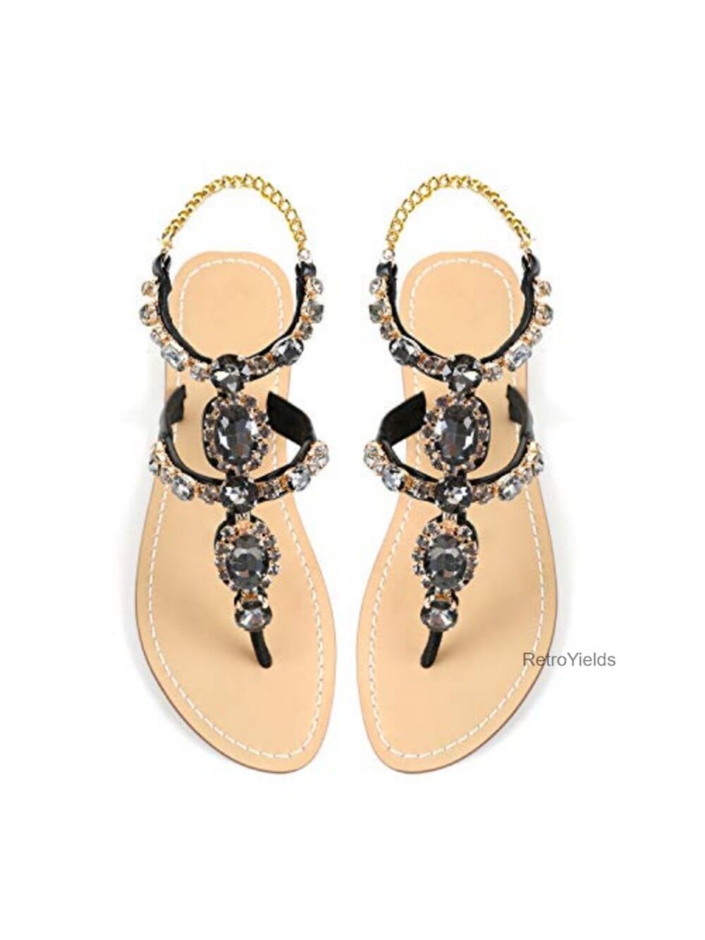 Rhinestone Gladiator Flat Sandals Wedding Bridal Gem Pearl PU Leather